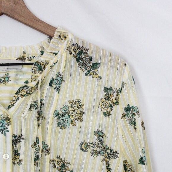Loft Tie Neck Floral and Striped Peasant Blouse - Medium, Yellow Stripe - Picture 2 of 8